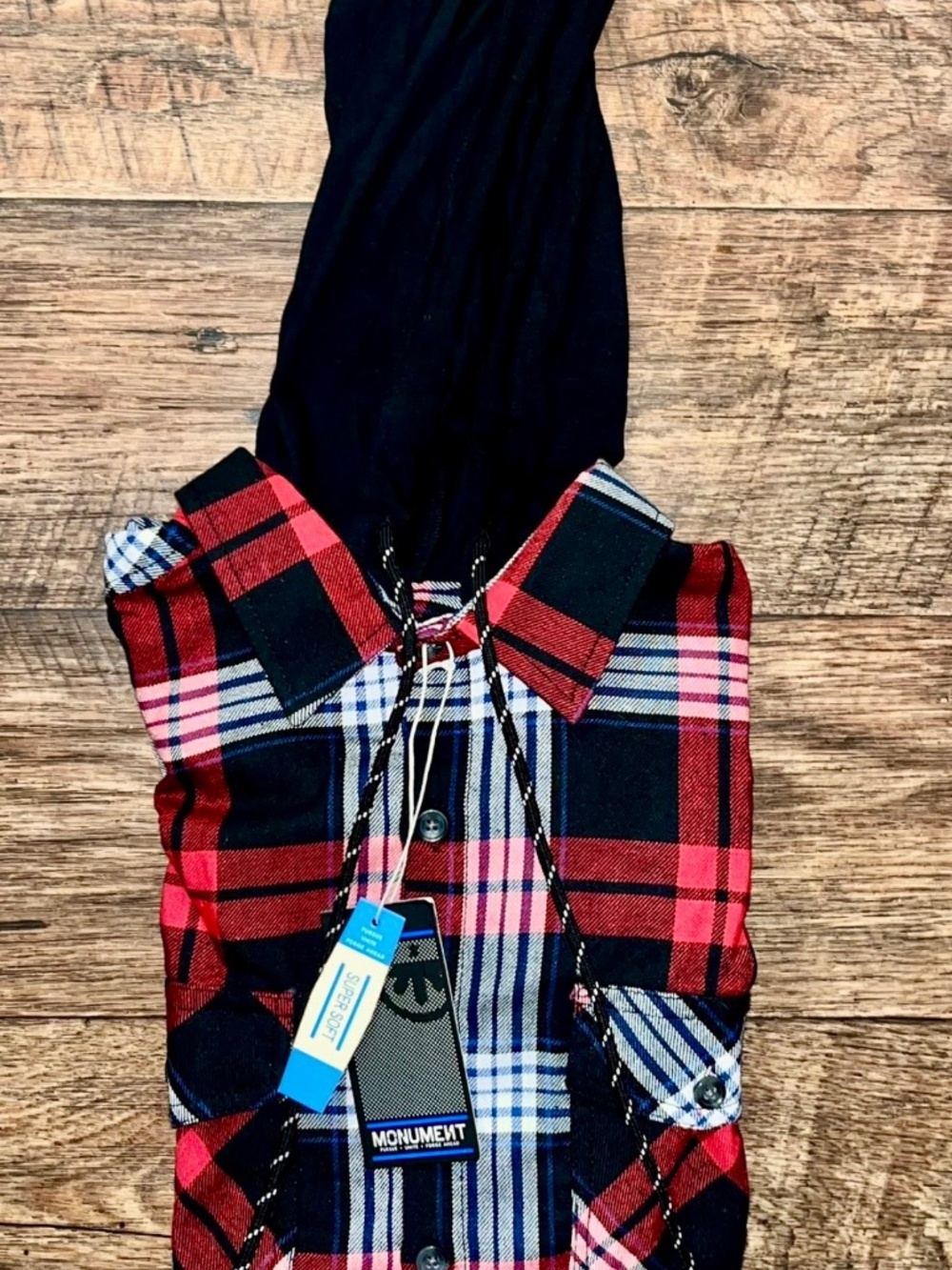 Monument plaid long sleeve button up w/ hood
